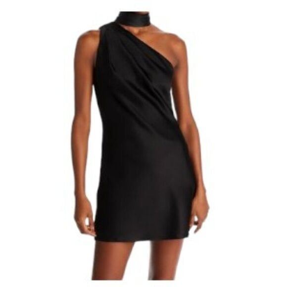 Alice & Olivia Leola One Shoulder Mini Dress in Black 0 NWT - Picture 1 of 3